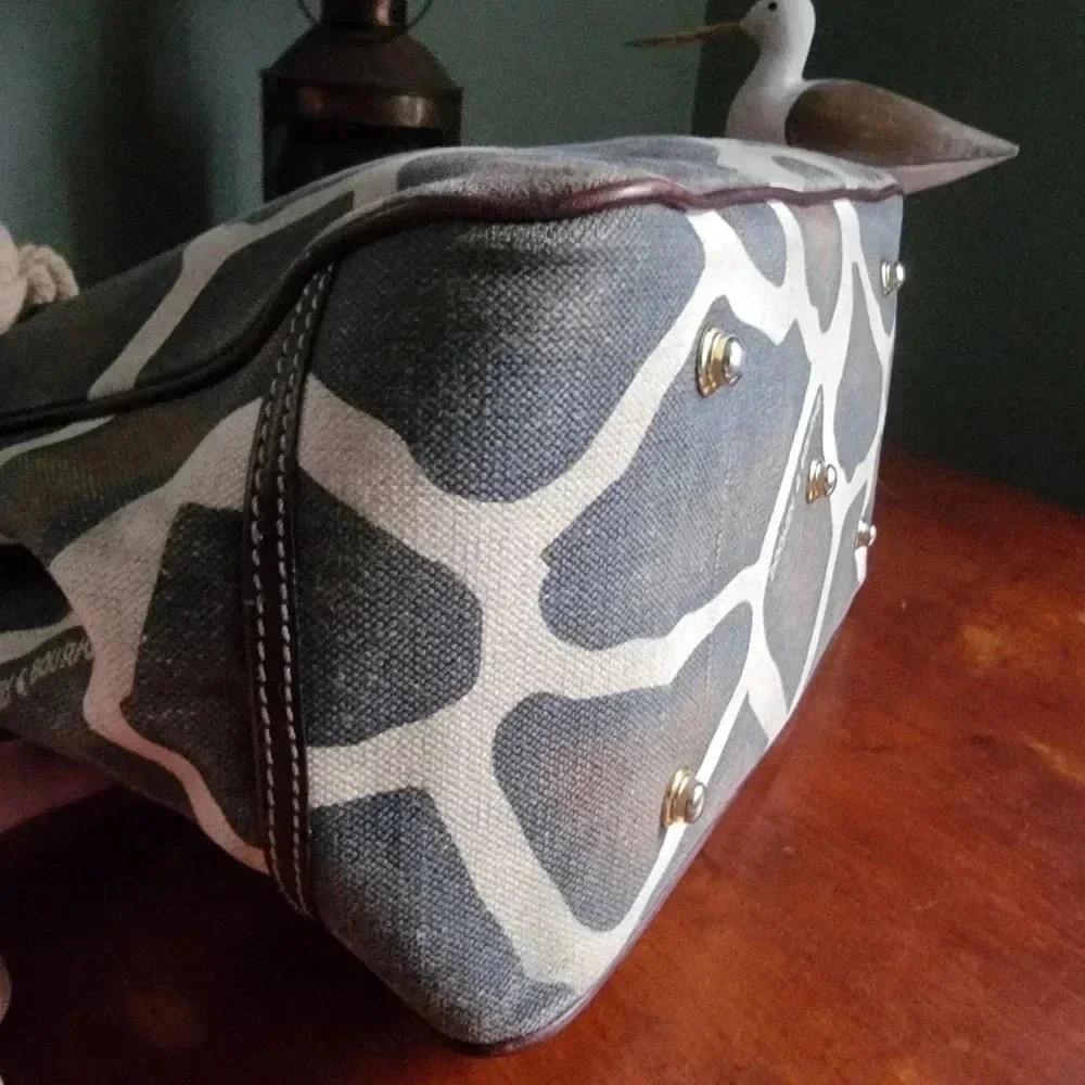 Dooney & Bourke Giraffe Print Safari Tote Brown Leather Canvas Bag - Picture 8 of 16